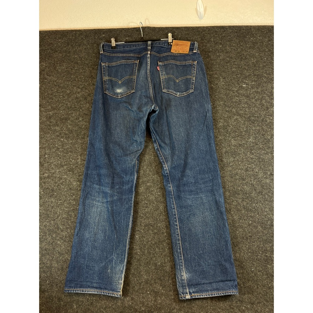 Levis Premium 501 93 Red Tab Jeans Mens 34x30 Straight Dark Wash Button Fly Blue
